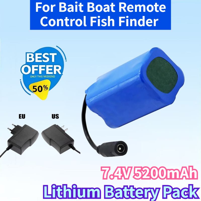 Fish Finder Charger - New 18650 7.4V 5200mAh Lipo Battery