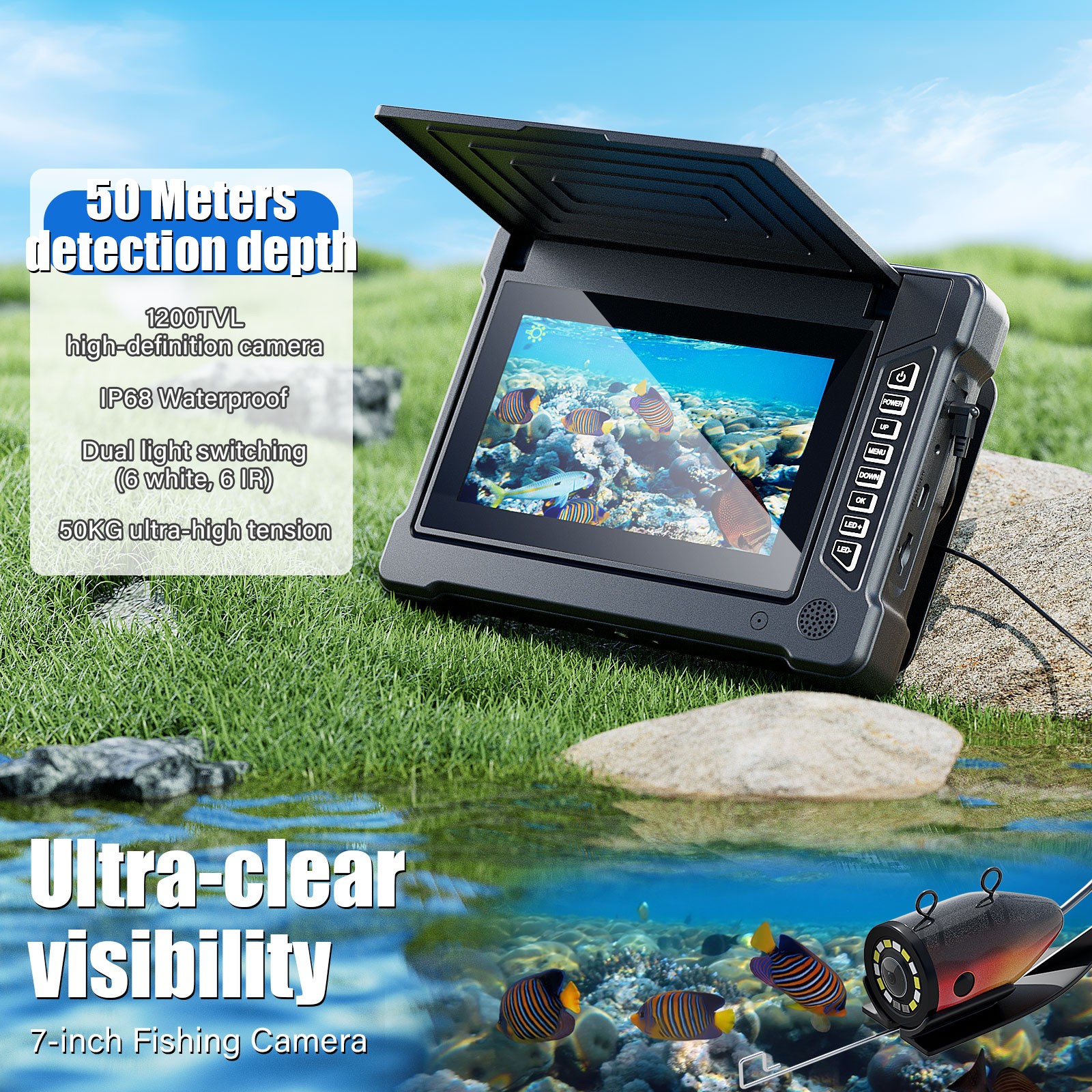 7 Inch 15M 1200TVL Underwater  - Fish Finder Cable review and price